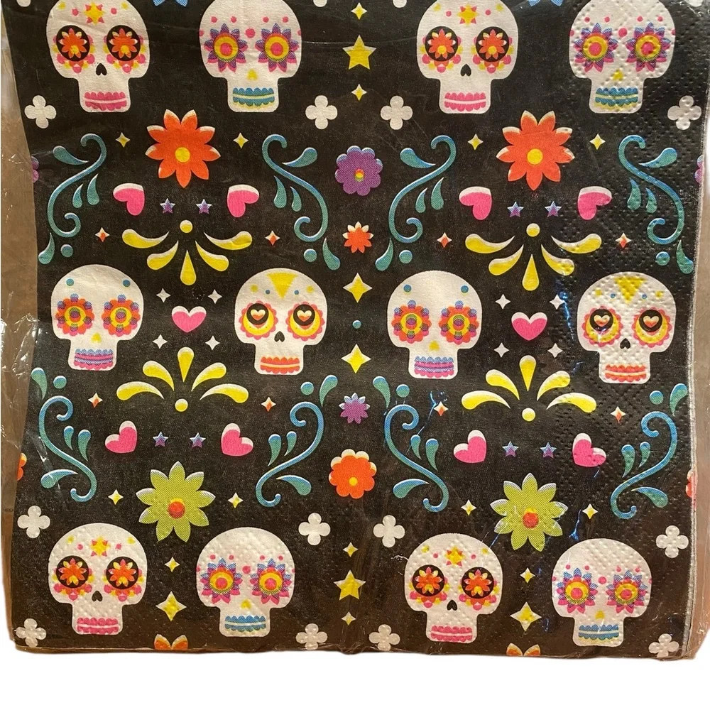 Cinco DeMayo Festive Skull Napkins - Black and Multicolor